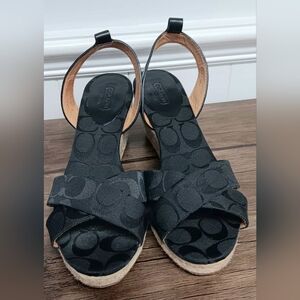 Coach Black Signature Wedge Espadrille Sandals